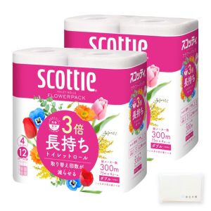 Scottie Flower Pack 3x Longer Lasting Toilet Paper 75m Double (75m * 4 Rolls * 2 Bags Set) SCOTTIE Original Tissue Included Bulk Purchase