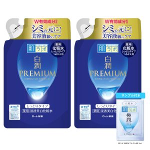 Hada Labo Shirojun Premium Medicated Penetrating Whitening Lotion, Moisturizing Refill, 170mL x 2 Pack + Gokujun Sachet [Quasi-drug] [JapanBestSellers.com Exclusive]