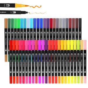 [Clearance Sale] Color Pens, Watercolor Pens, 48-Color Set, Color Brush Pens, Marker Pens, Water-Based Illustration Pens, Watercolor Brush Pens, Art Markers, Thick/Fine Tips, Drawing, Coloring Books, Art Supplies, Office Supplies, Art Supplies for Children, Comes with Storage Case, Birthday, Christmas, Present, Gift