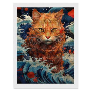 Ai no Nijo Japanese Wave Cat 5D Diamond Art Full Diamond Painting Round Beads Mosaic Art Cute Handmade Painting Painting Craft Kit 40x30cm