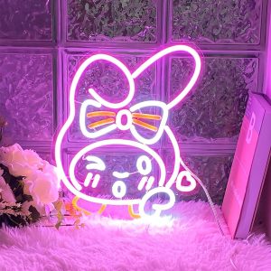 My Melody LED Light Sign, Neon Sign Anime Wall Decor, 3D Art My Melody Blow Kiss Cute Japanese Neon Light for Bedroom Game Room Apartment, Anime Night Lamp Gift for Kids - 14 Inch