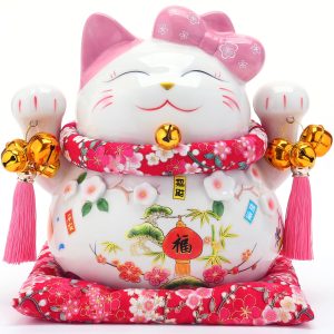 EnergyPower Maneki Neko Premium White Porcelain Pine Bamboo Plum Large Cushion Piggy Bank Porcelain Lucky Luck Maneki Neko Hand-painted Handmade Cat Cat For opening or business celebration Lucky item Improve luck Increase your luck Business prosperity Good luck Luck Feng Shui Protection from evil Safety in the home Many customers Attract customers People-gathering Praying Maneki Neko Lucky cat Cute cat figurine Lucky charm that brings happiness Happy interior (Medium size [Pine Bamboo Plum])