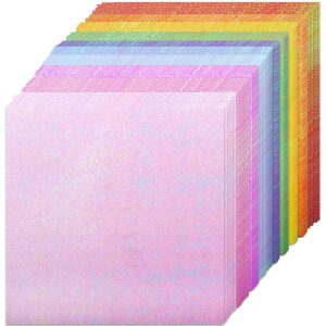 Origami LOORIPRO Glitter Origami 15cm Square 10 Colors Set of 50 for Children Ages 6 and Up Pearl Origami Aurora Colors Single Sided Origami Thousand Cranes Wrapping Birthday Party Decoration Craft Paper DIY Craft Paper