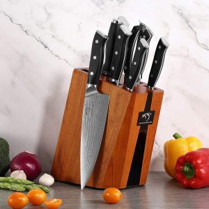 Nanfang Brothers 6-piece knife set, knife block set, Damascus steel, VG10, 67 layers, ABS handle [Santoku knife, Gyuto knife, Yanagiba knife, bread knife, all-purpose knife, paring knife, kitchen scissors, sharpening rod] Sharp, vegetable cutting, meat cutting, fish cutting, multi-function, household, commercial, professional, dishwasher safe