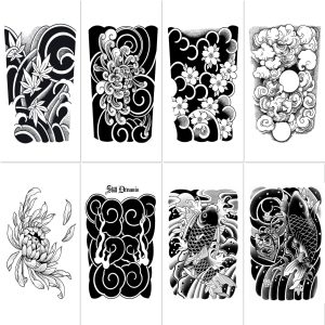 LUOYISI Large Tattoo Stickers for Men, 8 Sheets, Tattoo Stickers, Arm Tattoo Stickers, Waterproof, Long Lasting, Simple and Eye-catching Cherry Blossom Tattoos, Easy to Use - 17*24cm