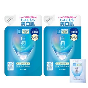 Hada Labo Shirojyun Medicated Whitening Lotion, Moist Type, Refill, 170ml x 2 Set + Gokujyun Sachet Included [Quasi-drug] [JapanBestSellers.com Exclusive]