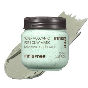 Innisfree Super Volcanic Pore Clay Mask, Cool Mint Chocolate, 100ml (Wash-off Mask). Authentic. For sensitive and oily skin. Refreshing. For men. Hypoallergenic mud mask for pore care and trouble treatment. Sebum-absorbing, volcanic ash. Korean cosmetics. Prevents shine, tone-up, and smooths skin.