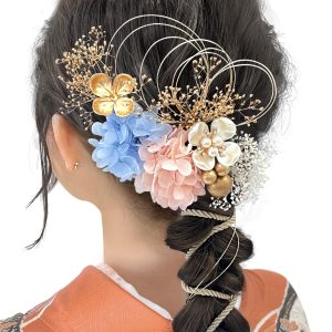 [JZOON Hair Ornaments] Popular Hair Ornaments Set Hair Accessories Hair Arrangement Flowers Dried Flowers Mizuhiki Furisode Kimono Kimono Hakama Yukata Coming of Age Ceremony Wedding Graduation Ceremony Shichigosan Festival Ponytail Blue/Pink A5103