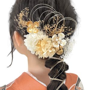 [JZOON Hair Ornaments] Popular Hair Ornaments Sets Hair Accessories Hair Arrangements Flowers Dried Flowers Mizuhiki Long-sleeved Kimono Kimono Hakama Yukata Coming-of-Age Ceremonies Weddings Graduations Shichigosan Festivals Ponytails White/Gold A5105